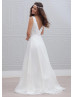 Ivory Polka Dot Chiffon V Back Long Sweet Wedding Dress  